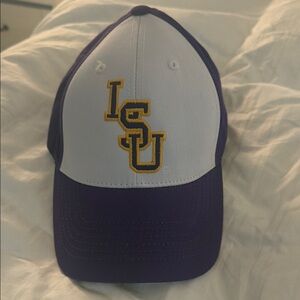 White and Purple Baseball Cap with Gold Embroidered LSU Letters